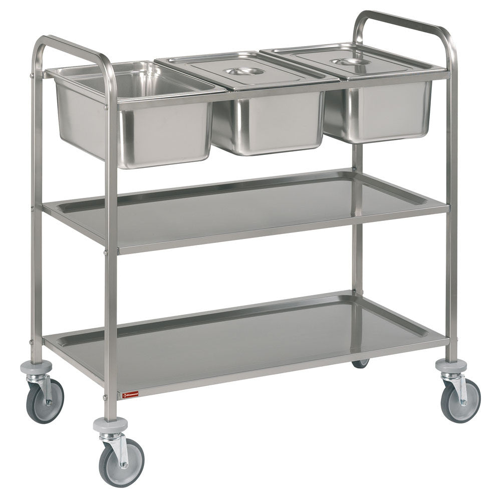 Chariot de service inox - 3x GN 1/1 + 2 niveaux - Diamond