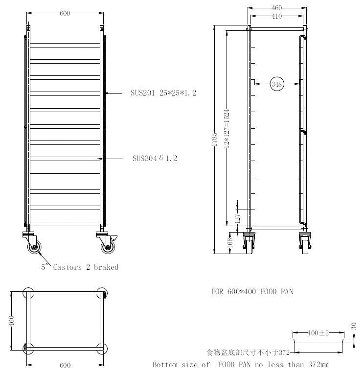 Chariot débarrassage démontable 600x400 inox 600 L Combisteel - vue 2 - Chariot gastronorme pro CHR - Cuistéo