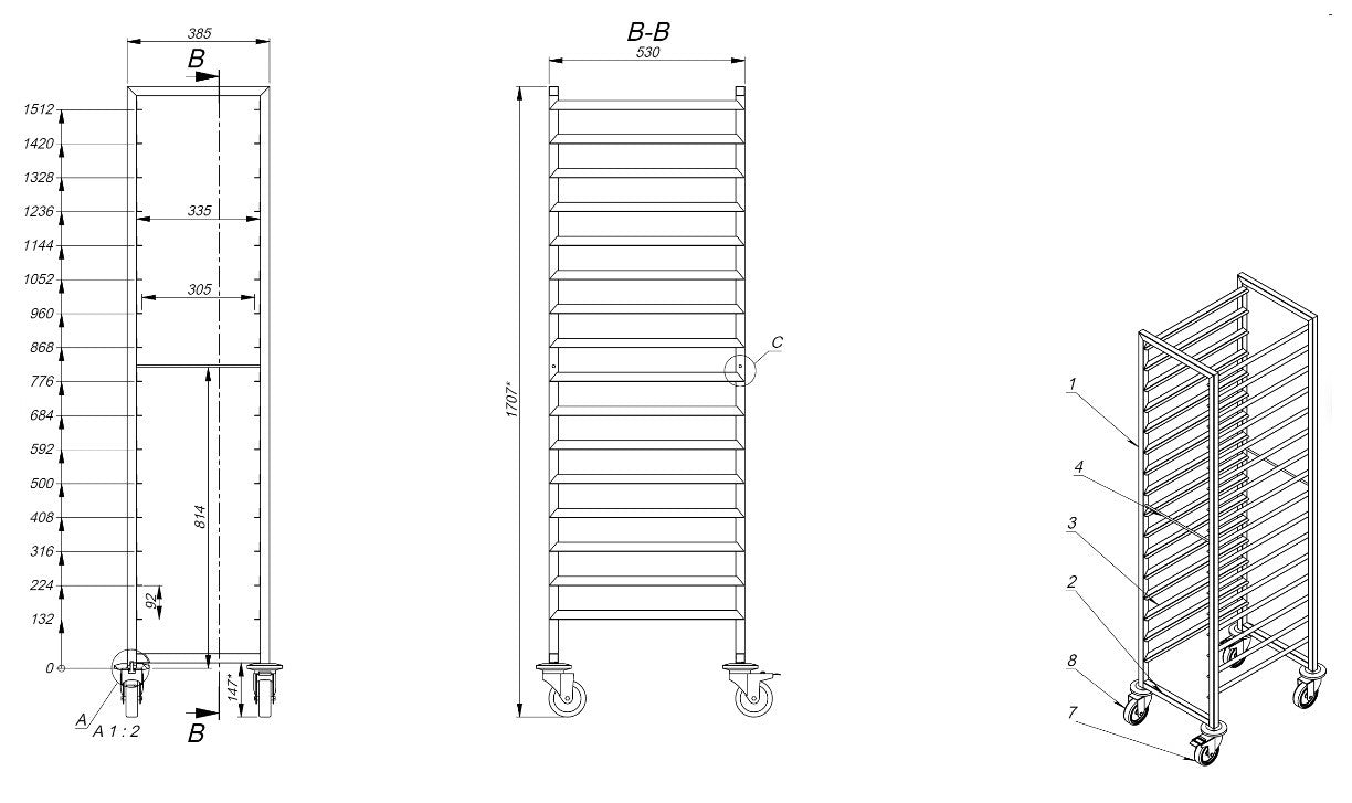 Chariot débarrassage 16x 1/1GN inox 1 L Combisteel - vue 2 - Chariot gastronorme pro CHR - Cuistéo