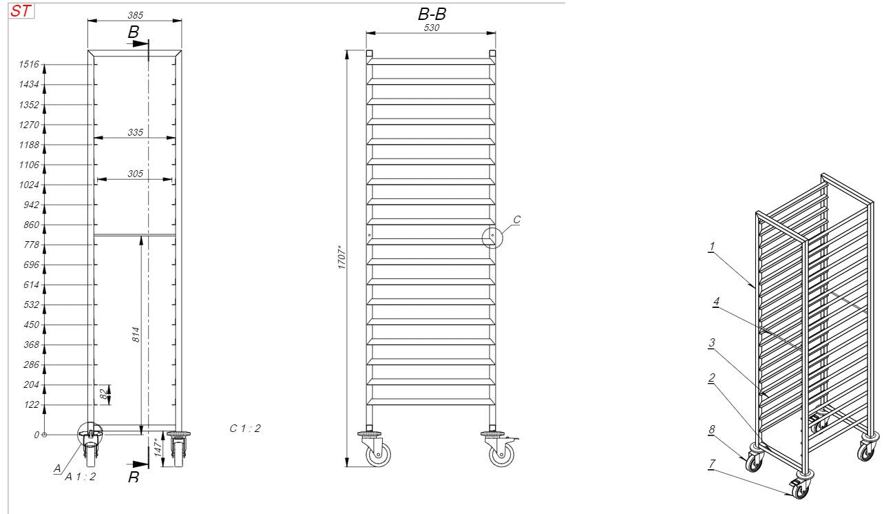 Chariot débarrassage 18x 1/1GN inox 1 L Combisteel - vue 2 - Chariot gastronorme pro CHR - Cuistéo