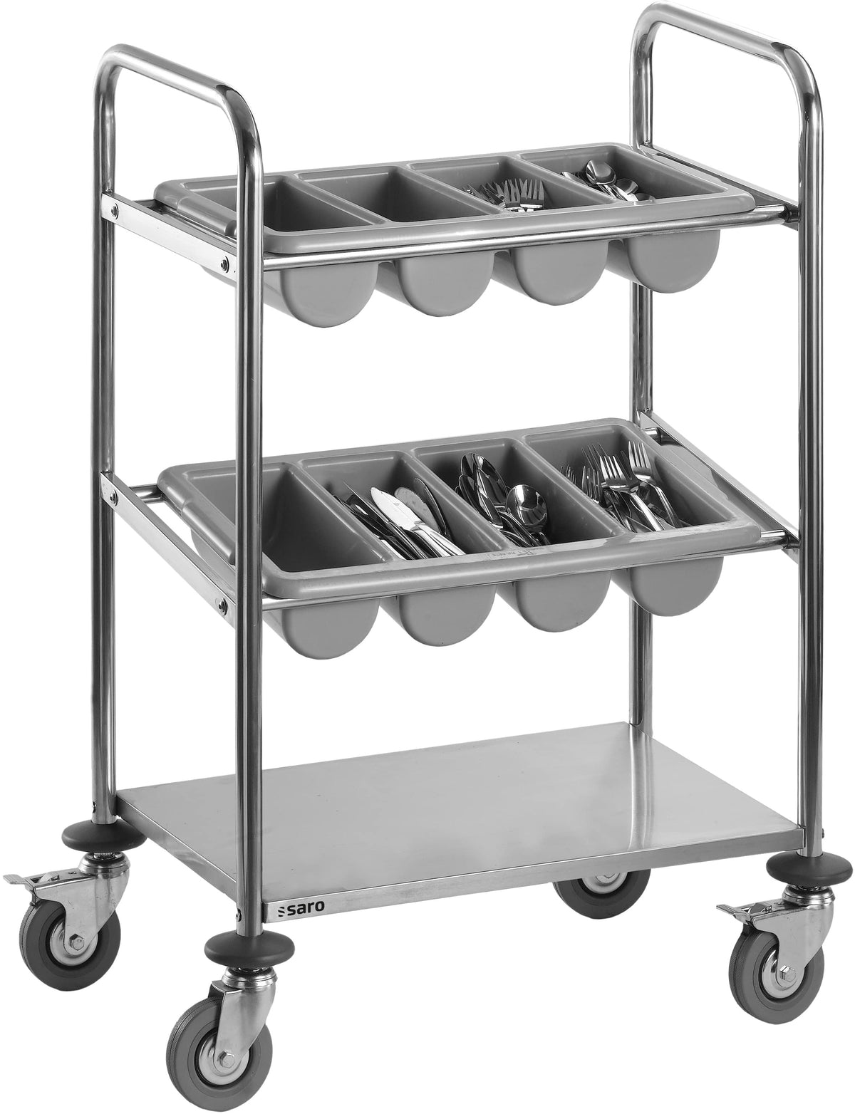 Chariot couverts - Inox - 2 bacs - Étagère - 630x400x980mm - INES Saro - Chariot de cafeteria professionnel CHR - matériel cuisine pro - Cuistéo