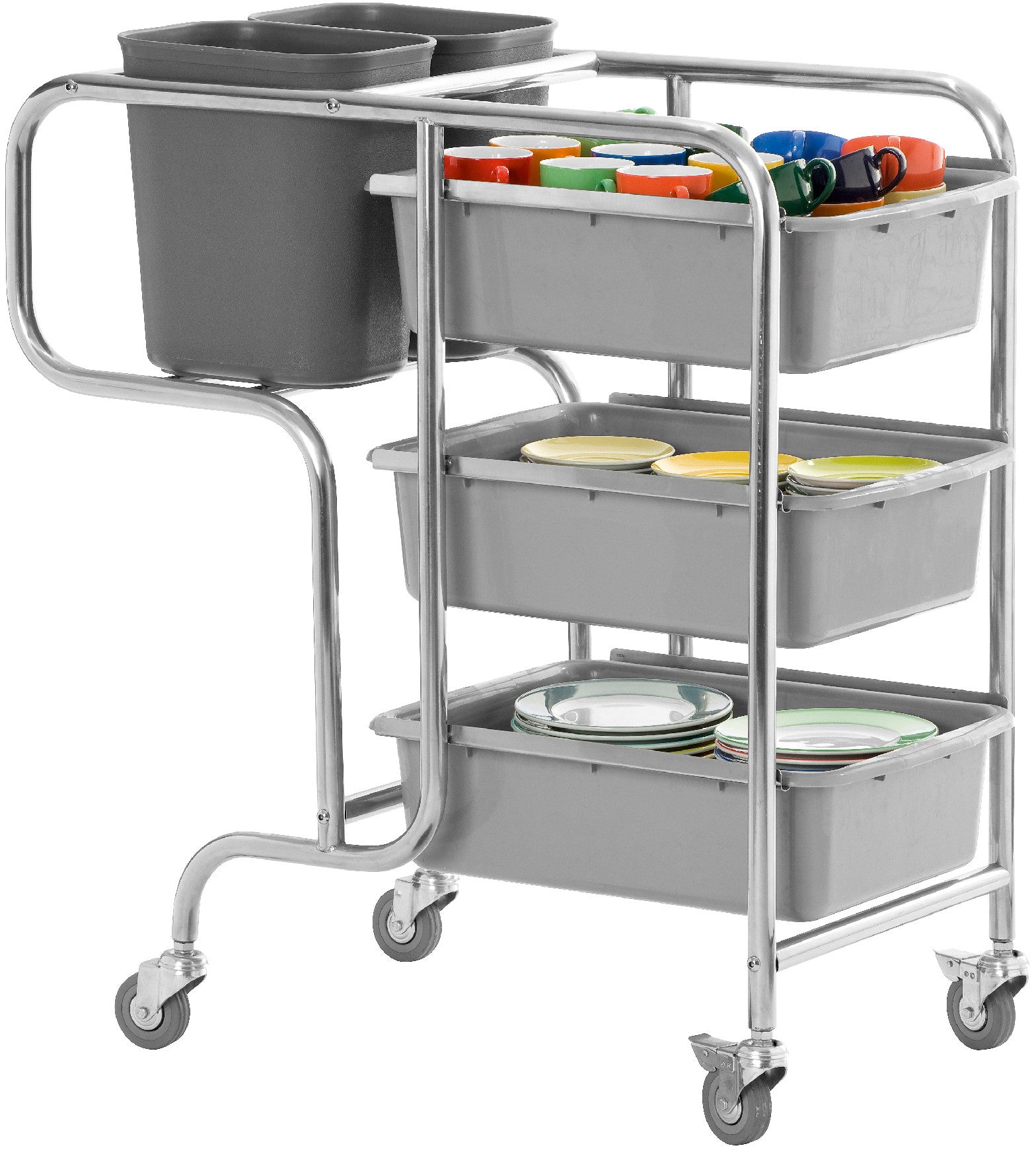 Chariot débarrassage - Inox - 3 bacs assiettes - 2 bacs déchets - 1060x580x910mm - CLAIRE Saro - Chariot spécifique professionnel CHR - matériel cuisine pro - Cuistéo