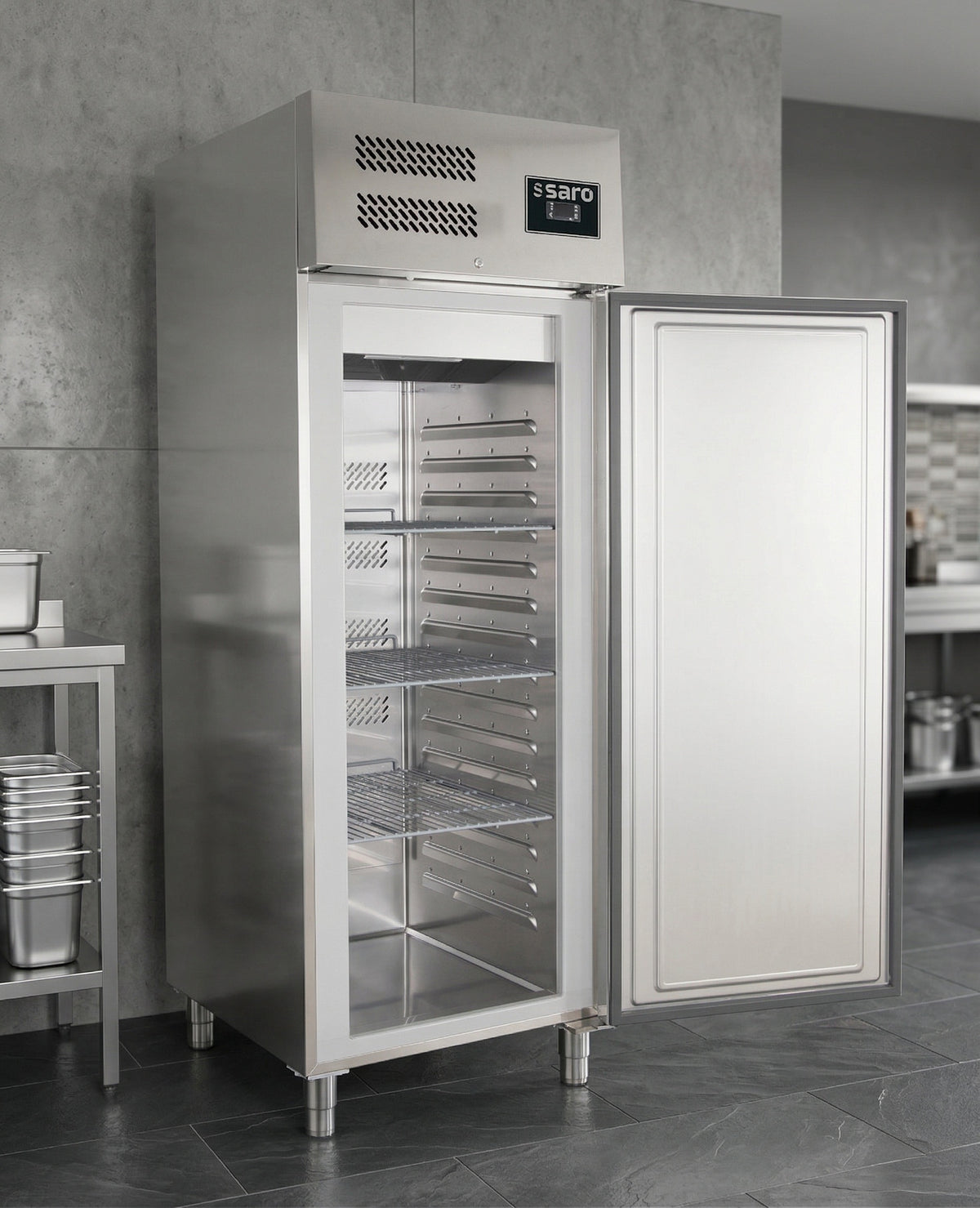 Congélateur Ventilé GN2/1 Inox 560L 3 tablettes réglables contrôle numérique Dixell R290 - Armoire réfrigérée négative - Saro