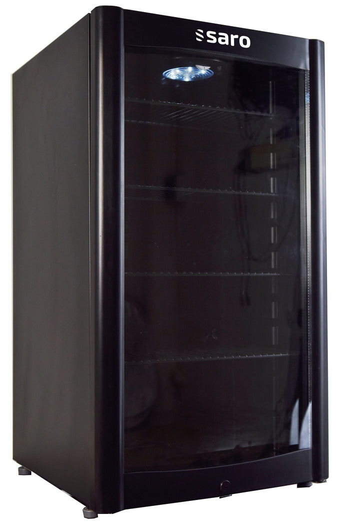 Vitrine réfrigérée noire 90L avec 4 étagères réglables et éclairage LED - Température 0/+10°C inox - Saro