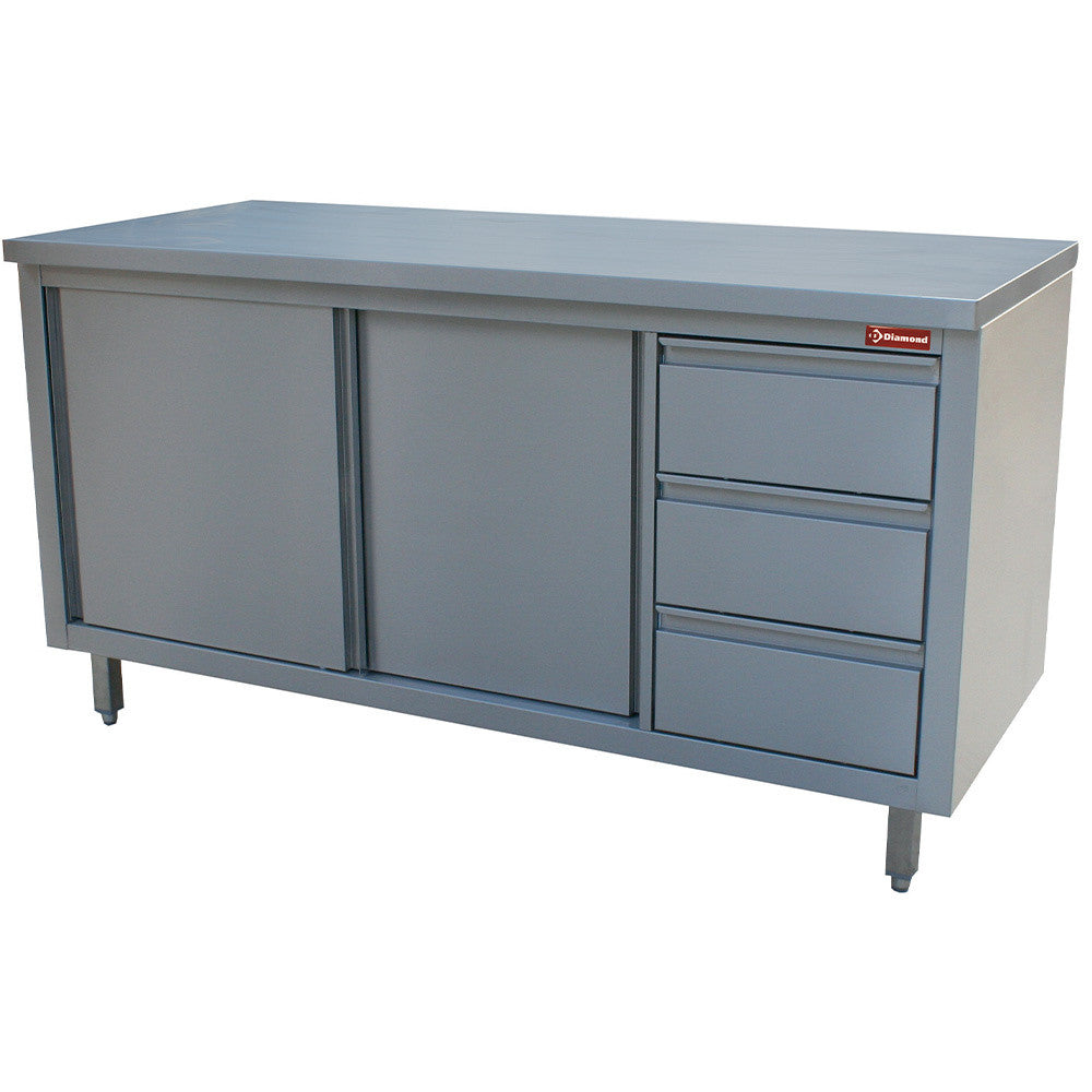 Table armoire neutre et 3 tiroirs à D. 1600mm - Diamond