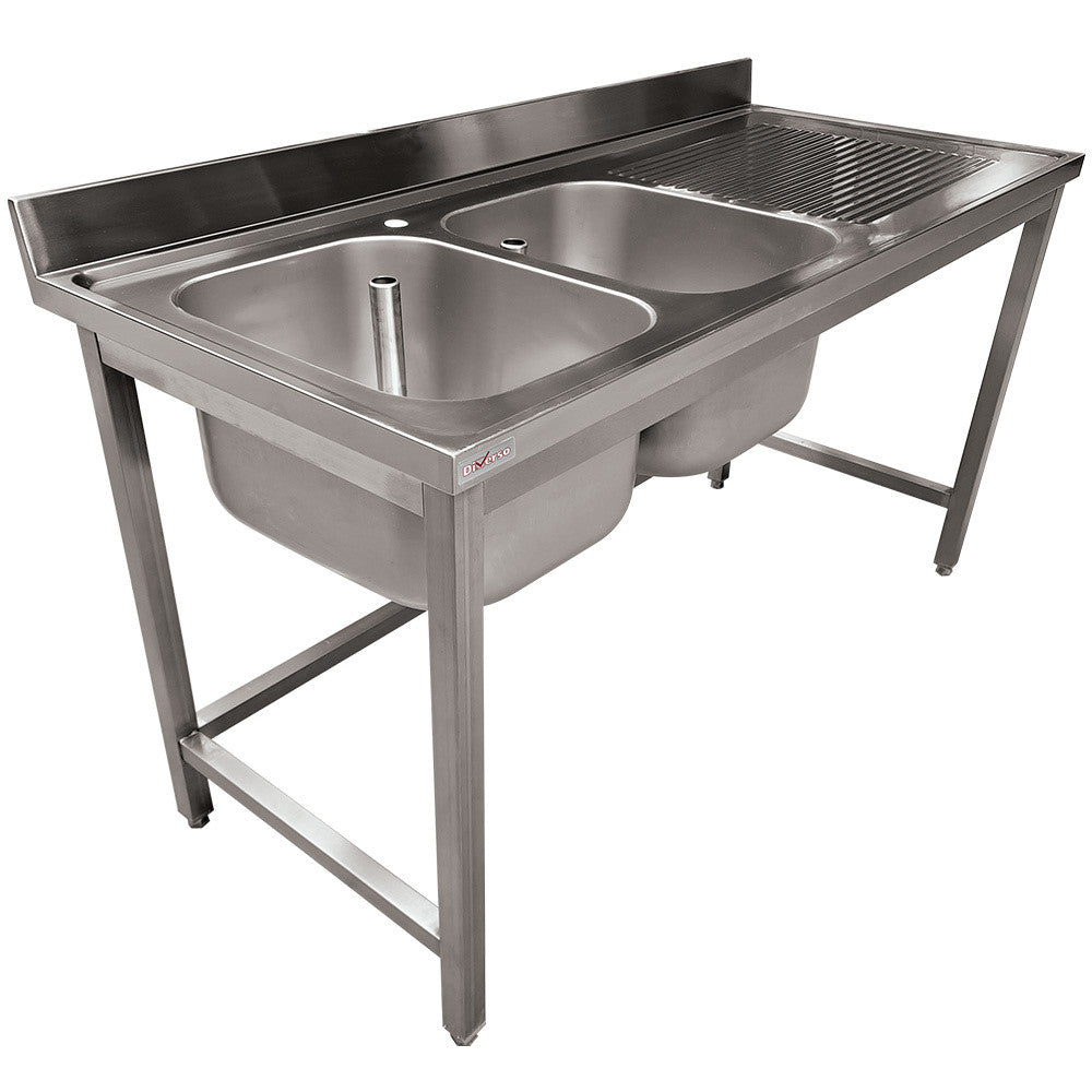 Plonge inox ECO 2 cuves égouttoir droite, sans tablette inférieure - Diverso
