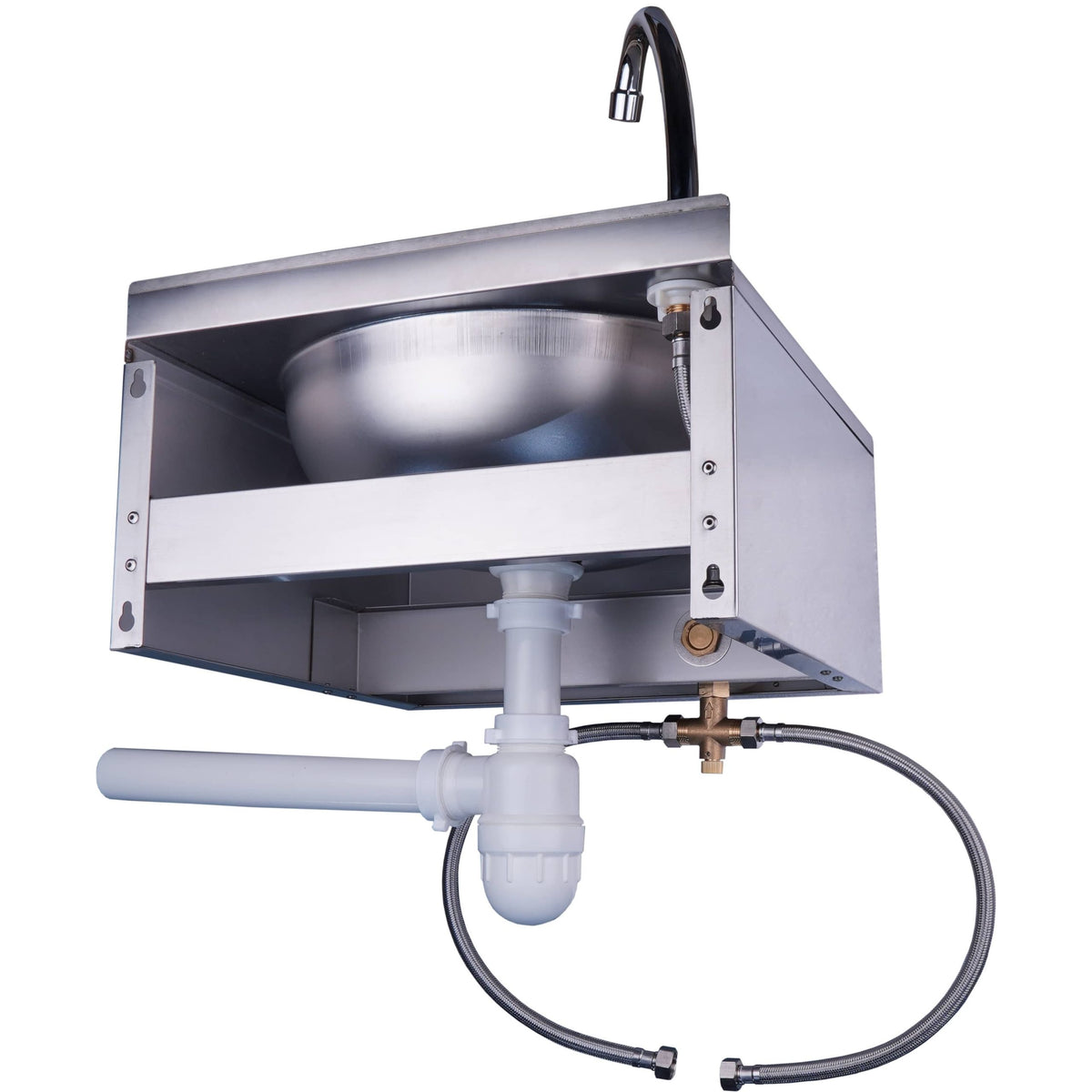 Lave-mains inox - 400x400x240mm - Commande genou - Robinet mobile - Justin - Saro