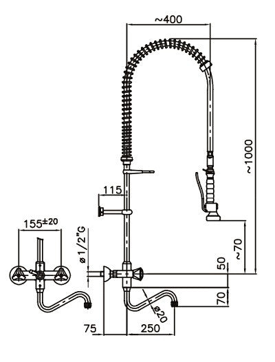 Pré douche de rinçage murale Combisteel - vue 2 - Robinetterie pro CHR - Cuistéo