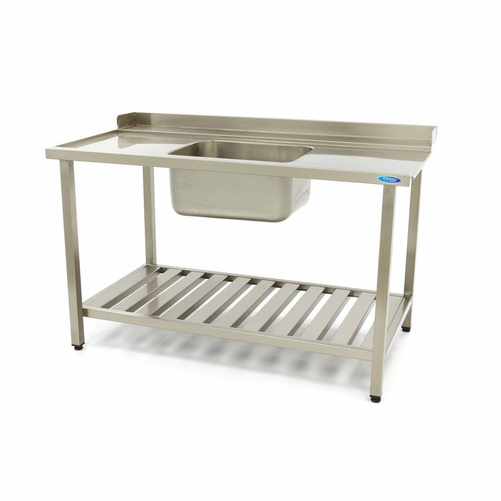 Table pour lave-vaisselle - 160 x 75cm - Gauche - avec évier et dosseret inox Maxima - Table entrée/sortie professionnel CHR - matériel cuisine pro - Cuistéo