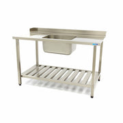 Table pour lave-vaisselle - 160 x 75 cm - À droite - avec évier et dosseret inox Maxima - Table entrée/sortie professionnel CHR - matériel cuisine pro - Cuistéo