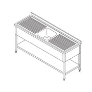 Table lave-vaisselle - 140 x 70 cm - avec évier et crédence - étagère de rangement incluse inox Maxima - Table entrée/sortie professionnel CHR - matériel cuisine pro - Cuistéo