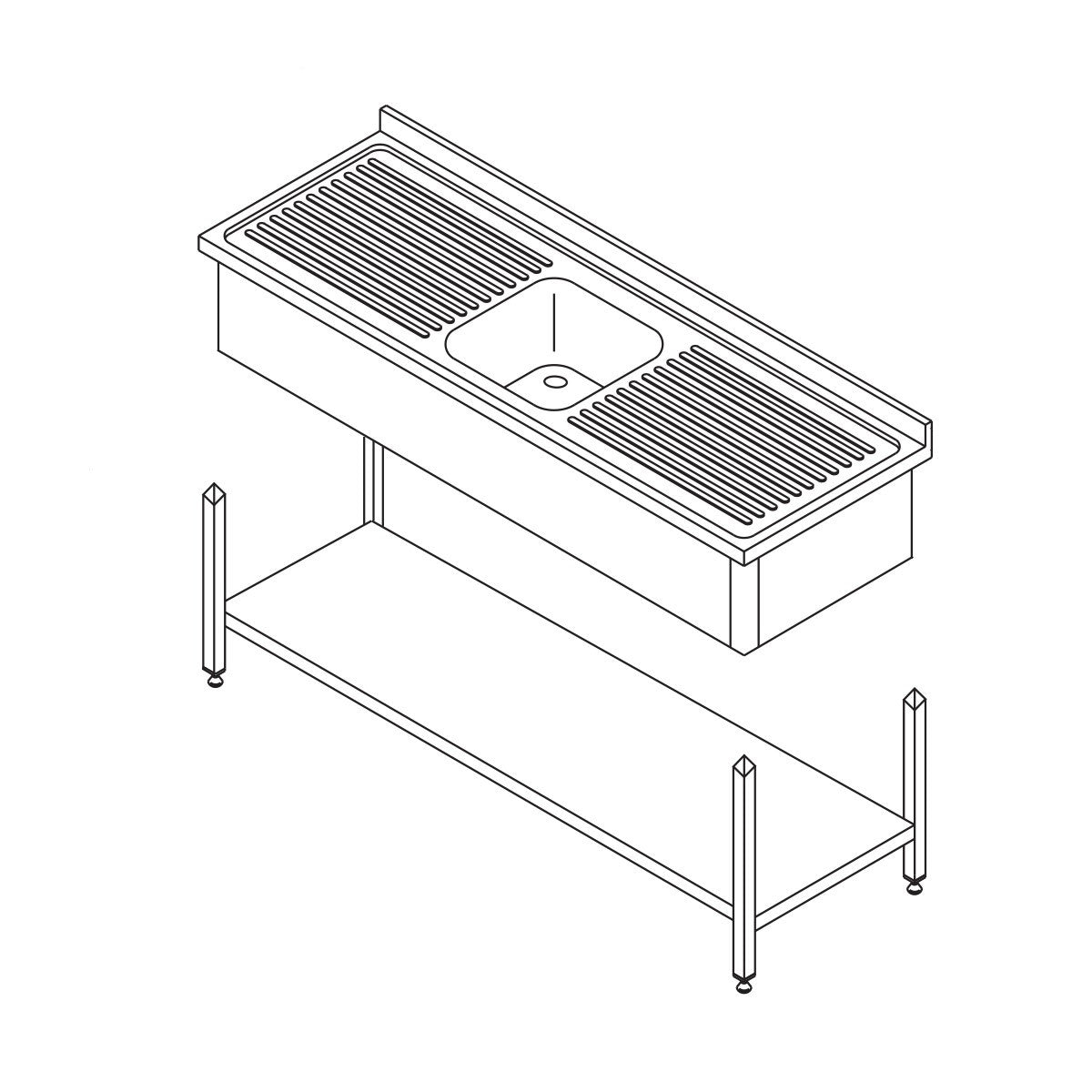Table lave-vaisselle - 120 x 60 cm - avec évier et dosseret - étagère de rangement incluse inox Maxima - Table entrée/sortie professionnel CHR - matériel cuisine pro - Cuistéo