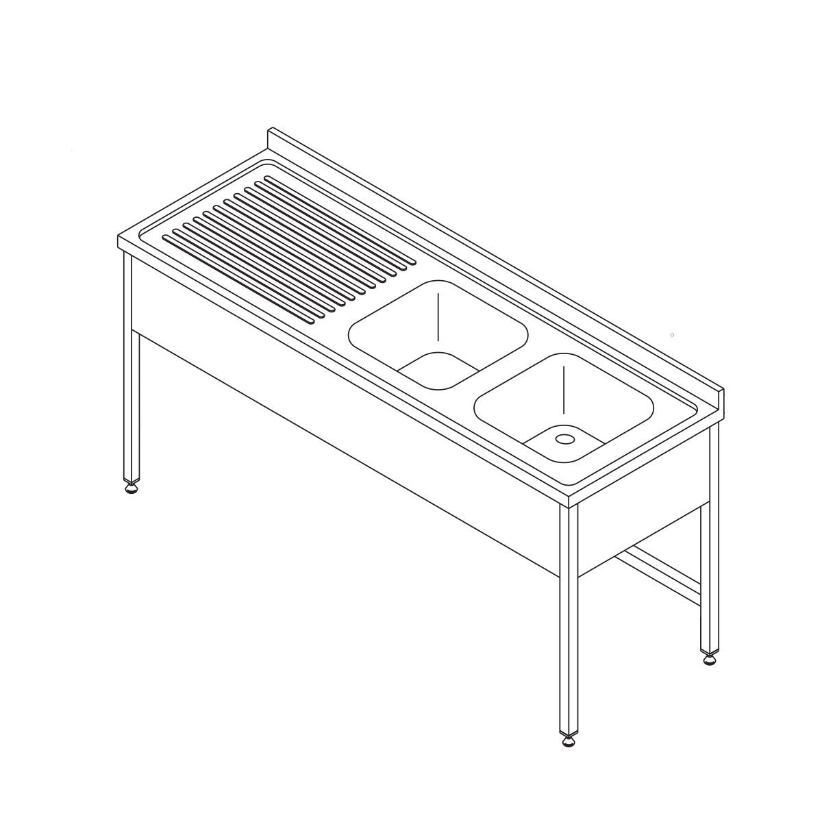 Table de lave-vaisselle - 150 x 70cm - avec 2 éviers et dosseret inox Maxima - Table entrée/sortie professionnel CHR - matériel cuisine pro - Cuistéo