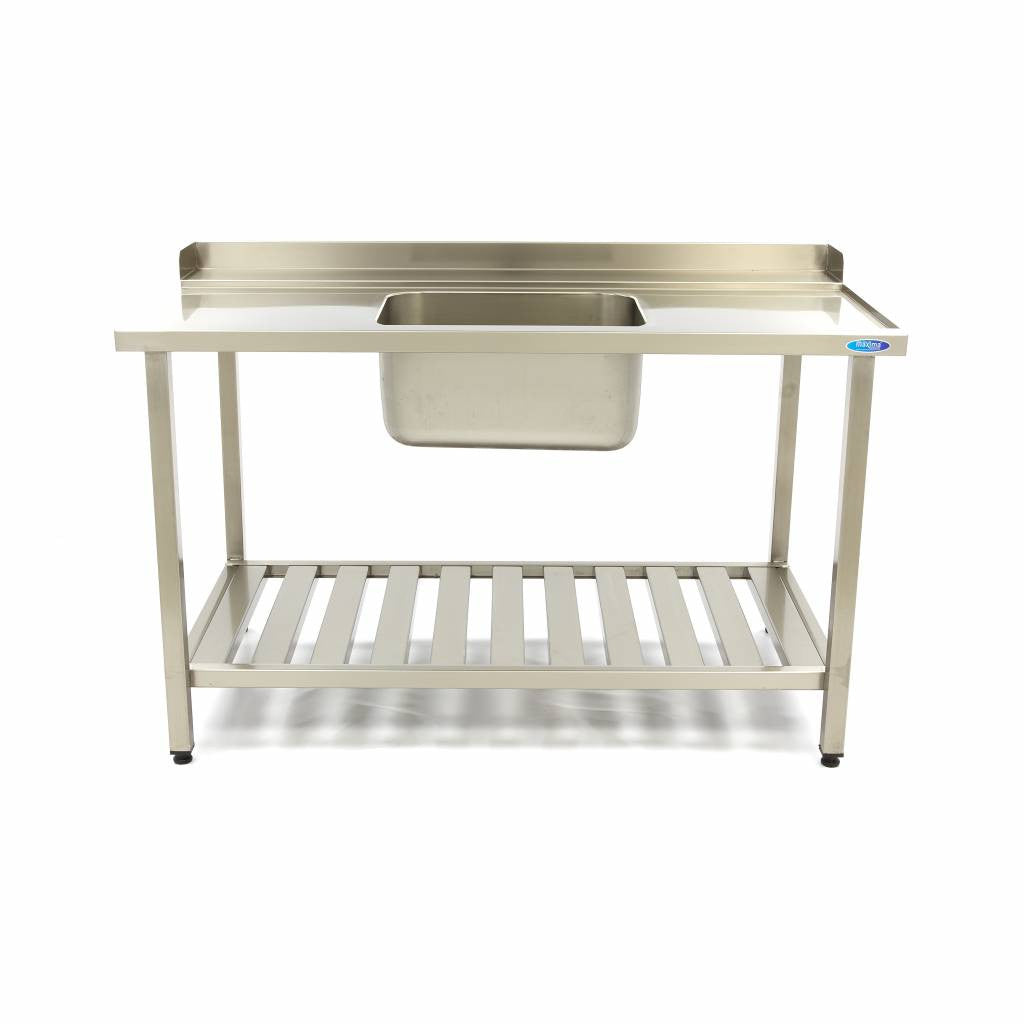 Table de lave-vaisselle - 140 x 75 cm - Droite - avec évier et dosseret inox Maxima - vue 3 - Table entrée/sortie pro CHR - Cuistéo