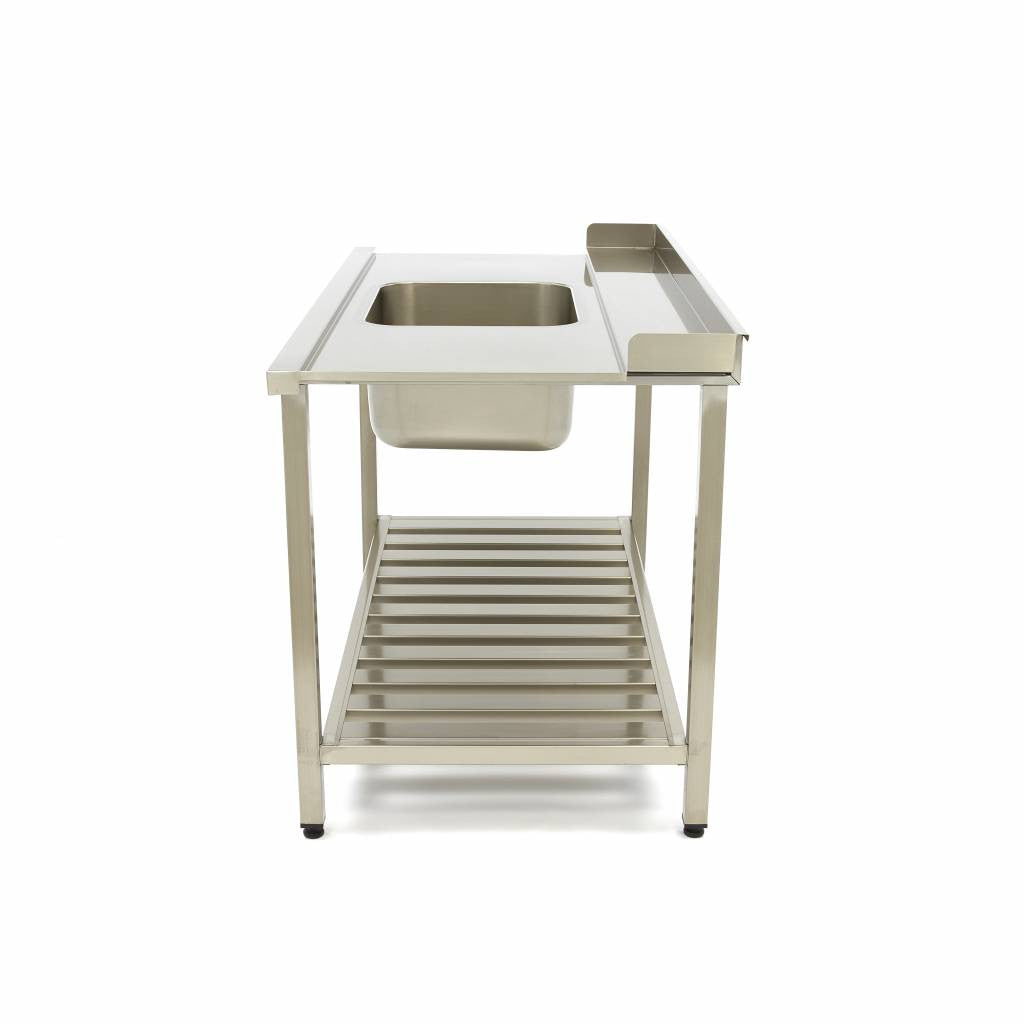 Table de lave-vaisselle - 140 x 75 cm - Droite - avec évier et dosseret inox Maxima - vue 4 - Table entrée/sortie pro CHR - Cuistéo