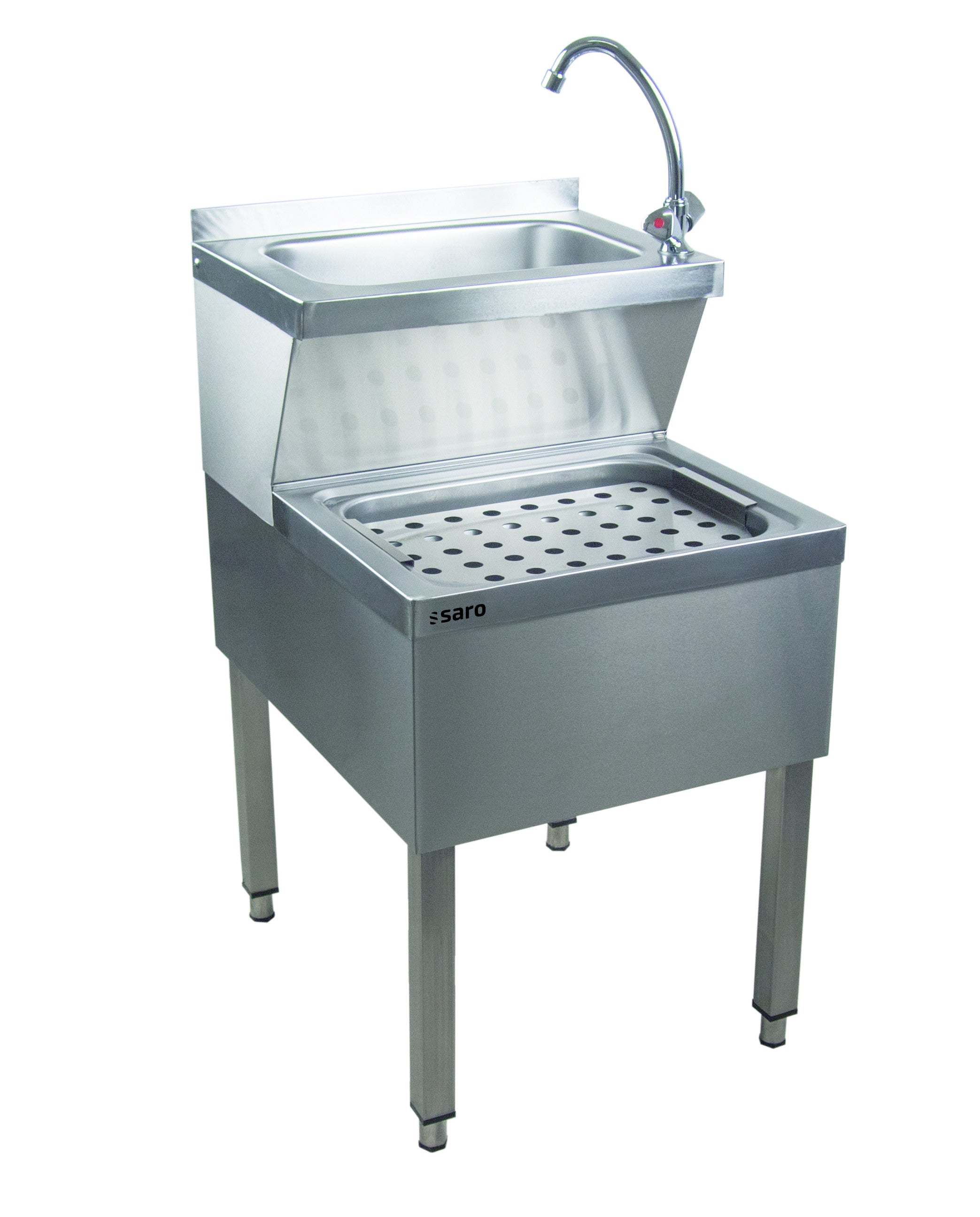 Lave-mains inox - 500x690x850mm - Avec mélangeur - Étagère - MONA Saro - Lave-vaisselle professionnel CHR - matériel cuisine pro - Cuistéo