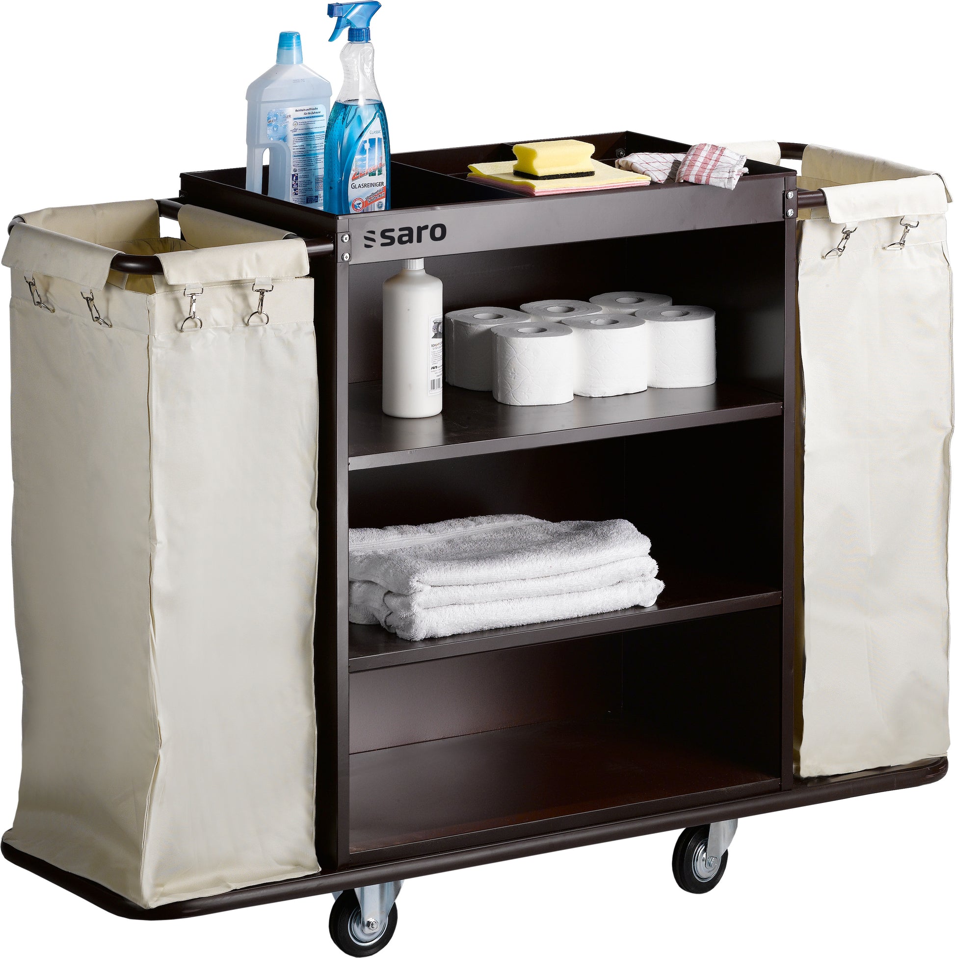 Chariot de service AF 258 - 2 sacs à linge - Pare-chocs caoutchouc inox Saro - Chariot à linge professionnel CHR - matériel cuisine pro - Cuistéo
