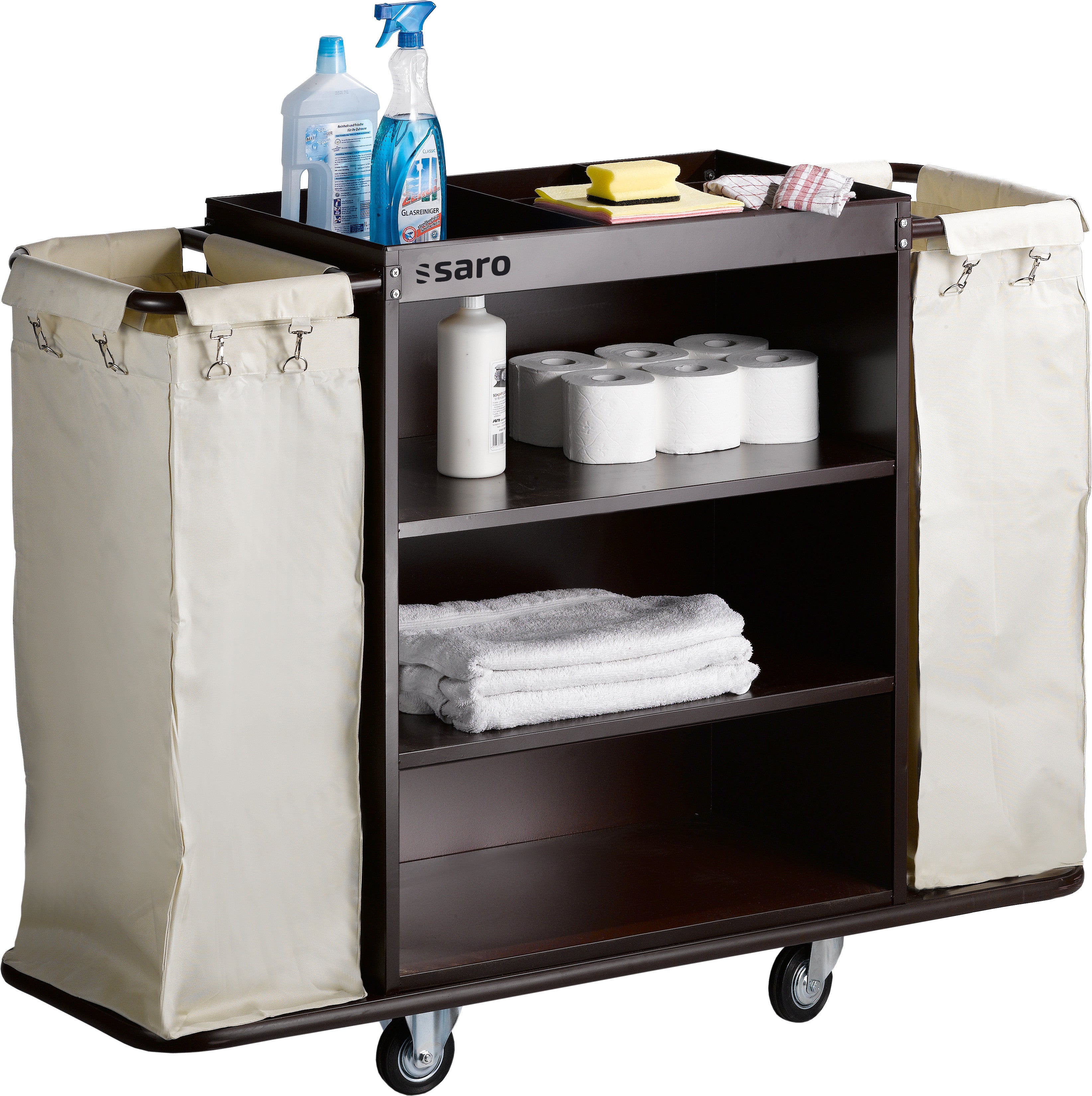 Chariot de service AF 258 - 2 sacs à linge - Pare-chocs caoutchouc inox Saro - Chariot à linge professionnel CHR - matériel cuisine pro - Cuistéo