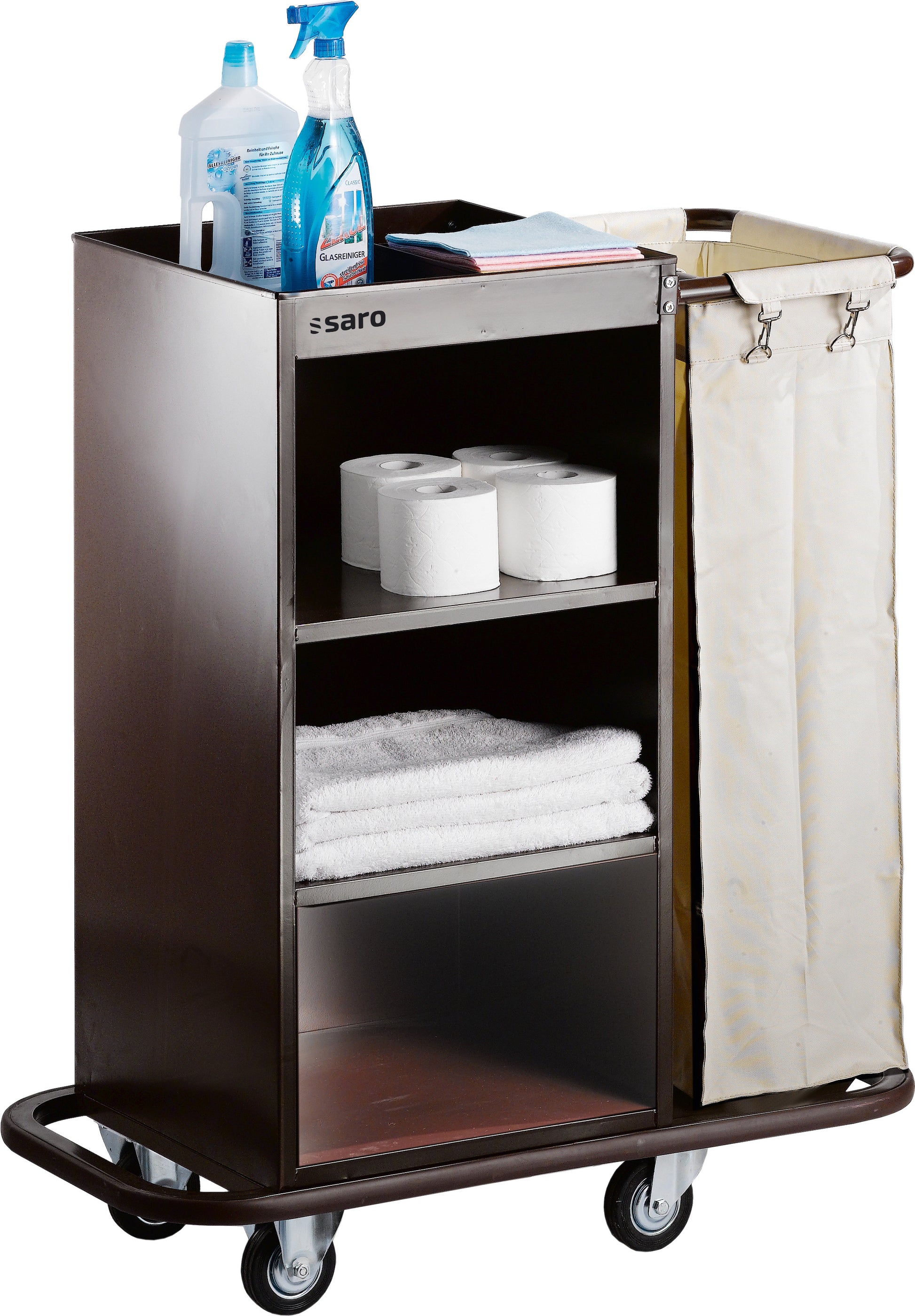 Chariot de service AF 260 - 1 sac à linge - Pare-chocs caoutchouc inox Saro - Chariot à linge professionnel CHR - matériel cuisine pro - Cuistéo