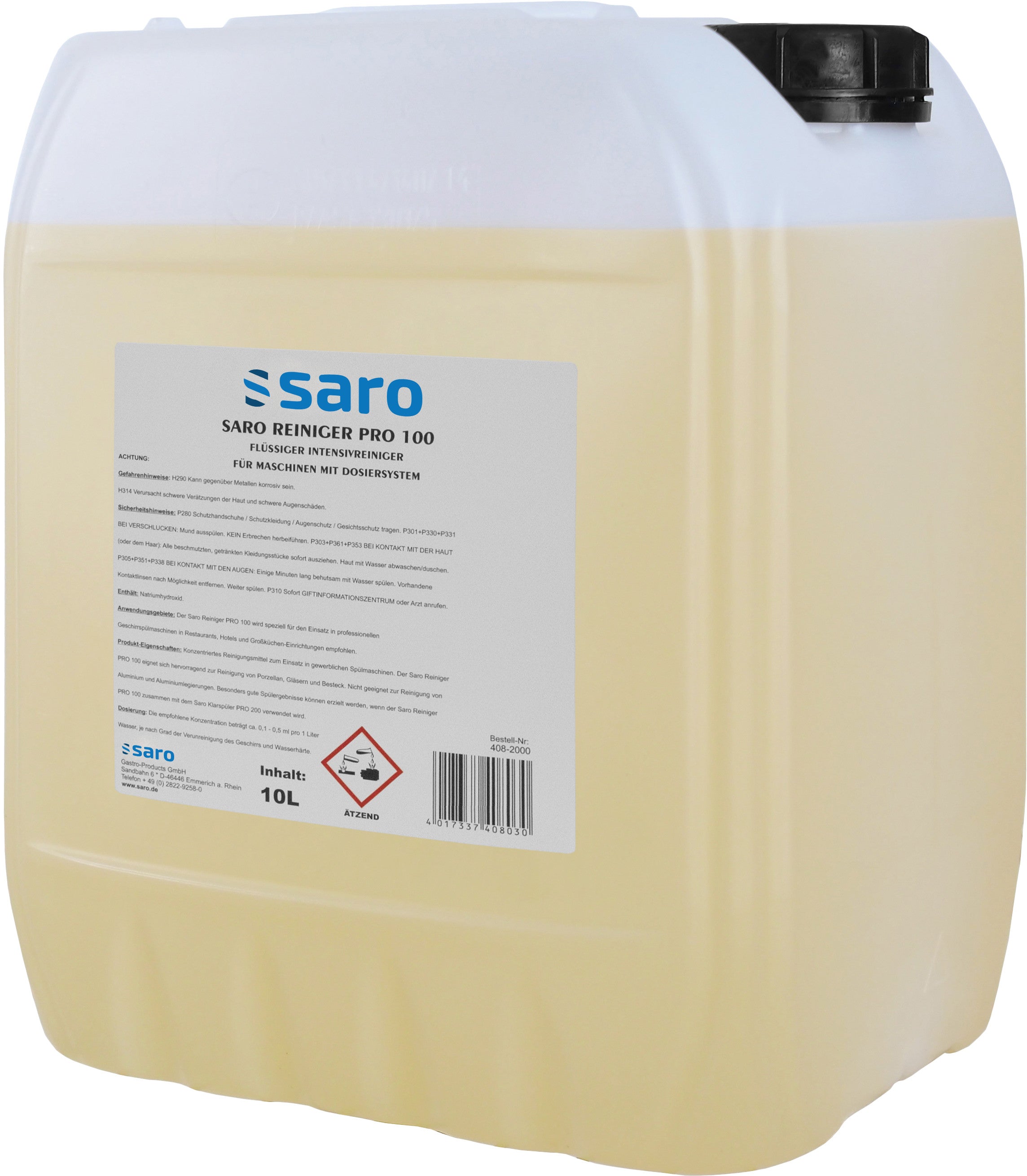 Détergent Lave-vaisselle Professionnel - 10 Litres - Vaisselle et Verres - Sans Aluminium - PRO 100 Saro - Produits  détergents professionnel CHR - matériel cuisine pro - Cuistéo