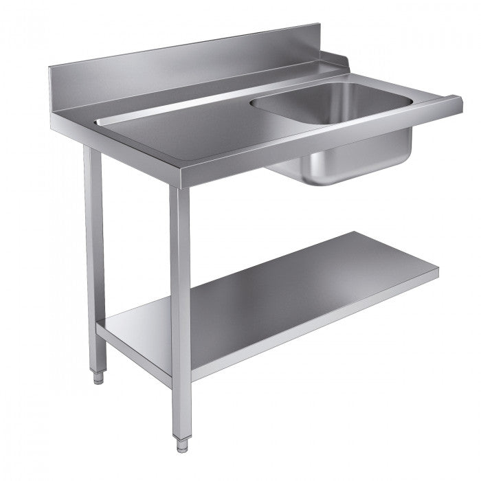 Table d'entrée étagère inférieure 1200 gauche avec évier inox 1200x800x900 mm Combisteel - Lave-vaisselle professionnel CHR - matériel cuisine pro - Cuistéo