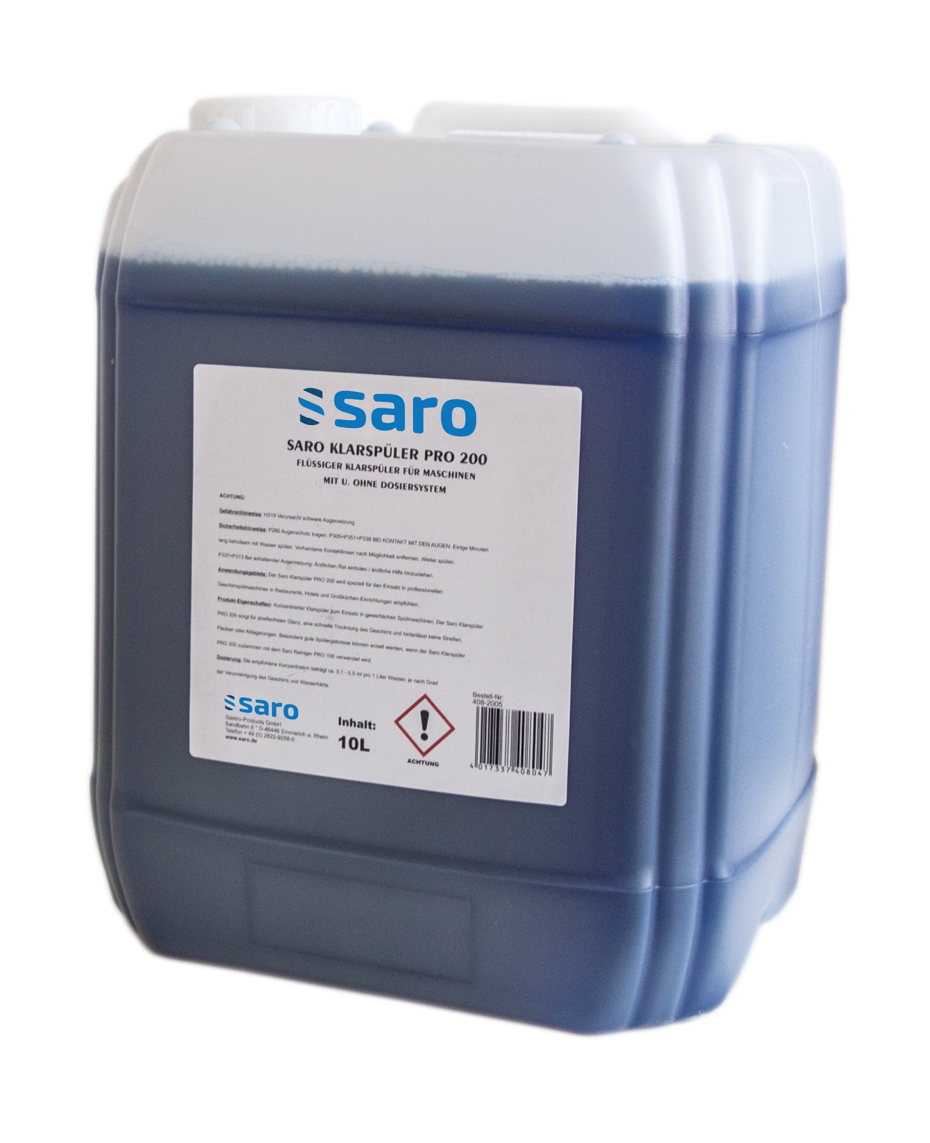 Liquide de Rinçage Professionnel - 10 Litres - Séchage Rapide - Anti-traces - PRO 200 Saro - Lave-vaisselle professionnel CHR - matériel cuisine pro - Cuistéo