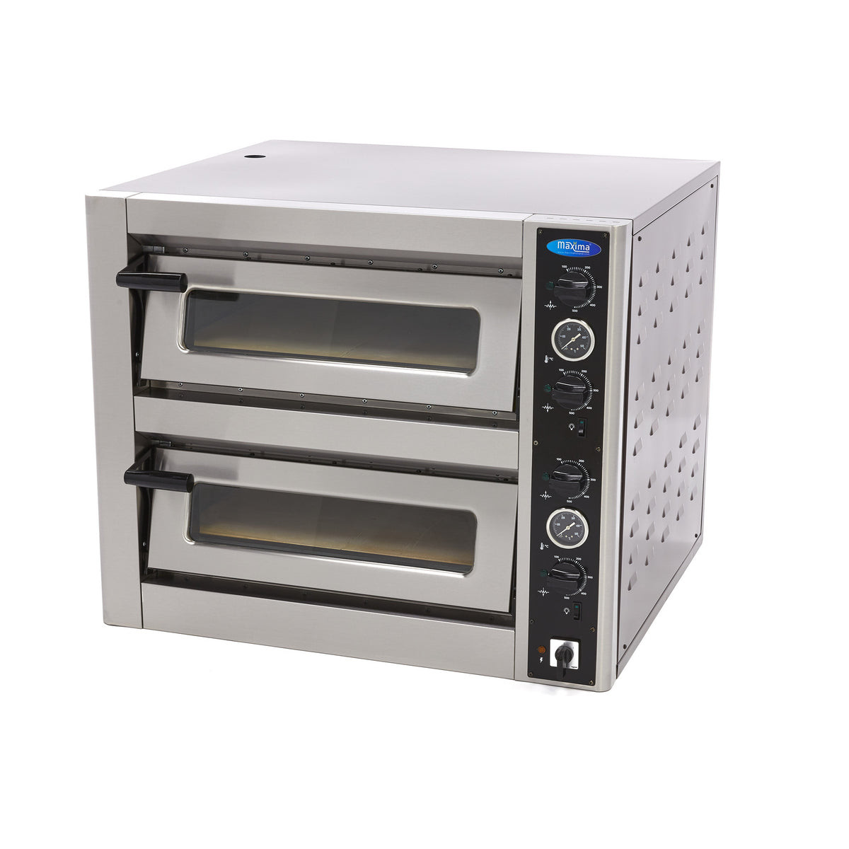 Four à pizza professionnel - 8 pizzas - Double étage - 400V triphasé 600x600x300 mm 10000 W Maxima - Four à pizza électrique double professionnel CHR - matériel cuisine pro - Cuistéo