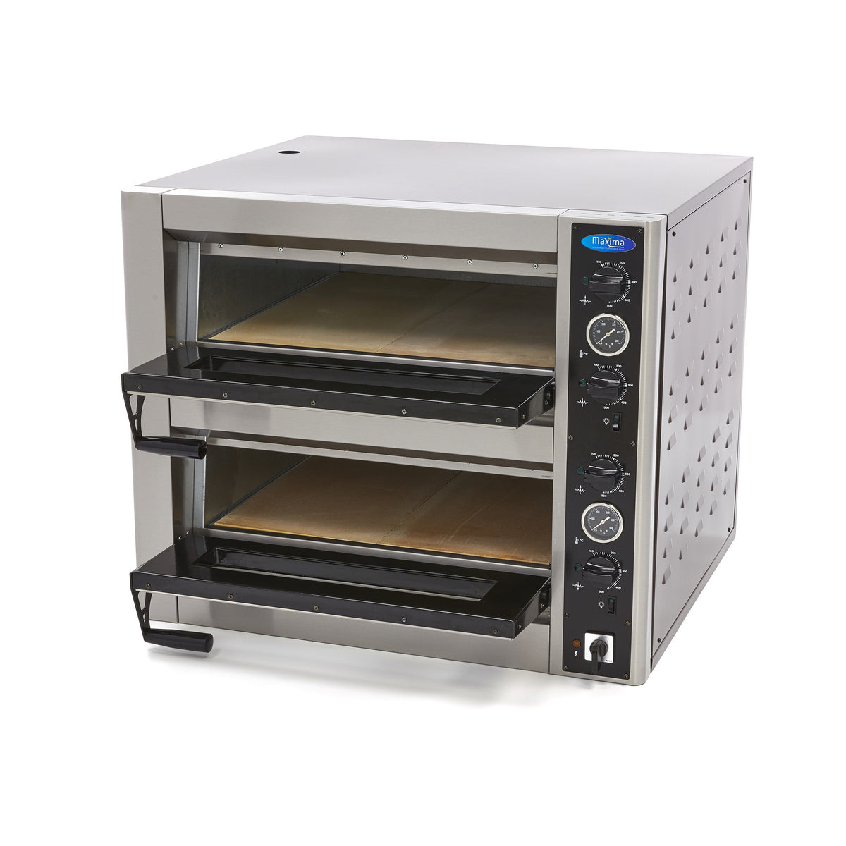 Four à pizza professionnel - 8 pizzas - Double étage - 400V triphasé 600x600x300 mm 10000 W Maxima - vue 2 - Four à pizza électrique double pro CHR - Cuistéo