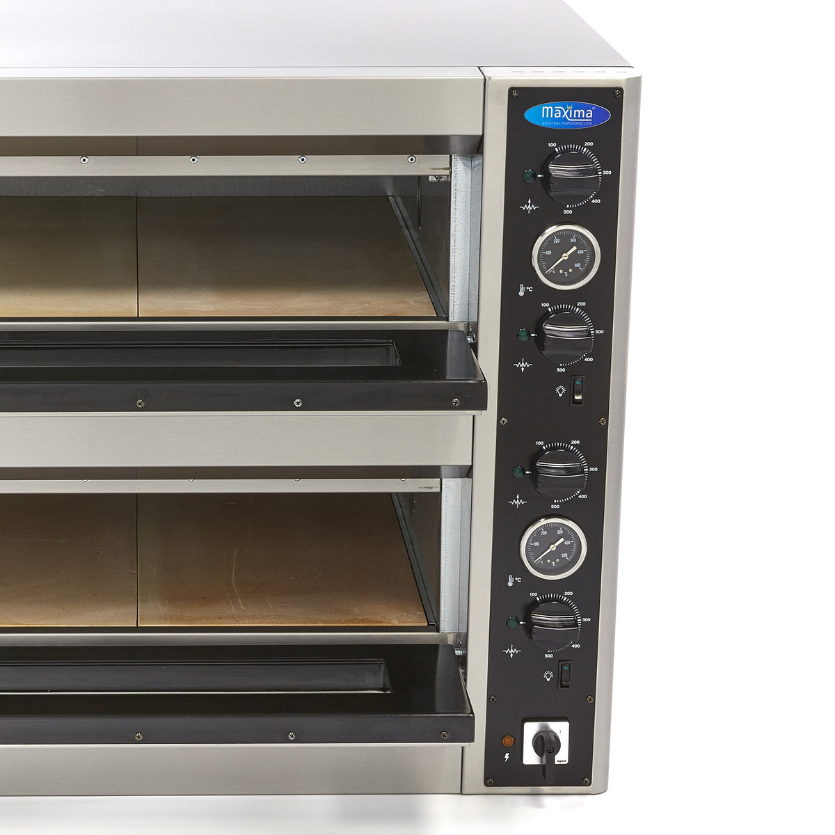 Four à pizza professionnel - 8 pizzas - Double étage - 400V triphasé 600x600x300 mm 10000 W Maxima - vue 4 - Four à pizza électrique double pro CHR - Cuistéo