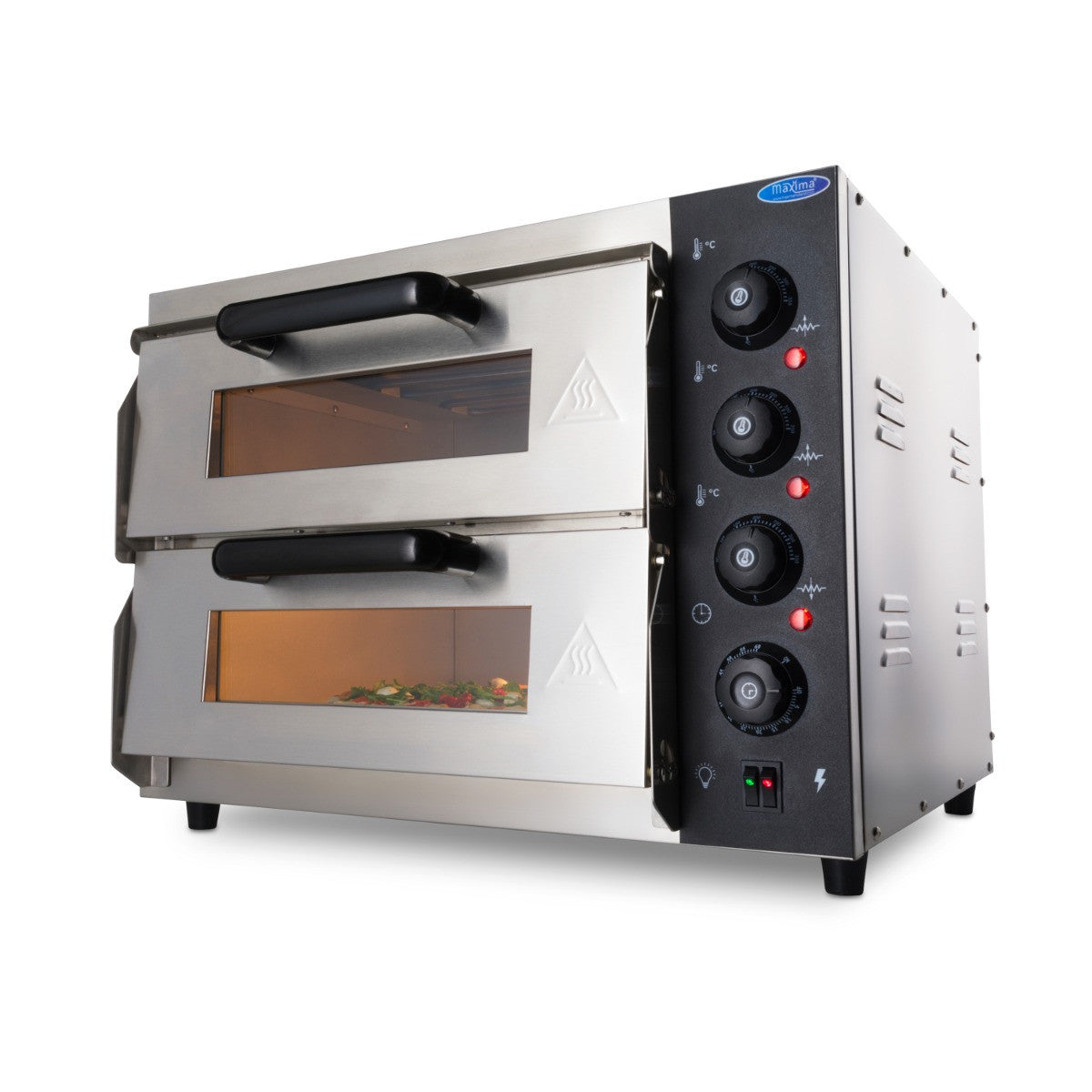 Four à pizza double étage - 2 pizzas de diam 40 cm 3000 W Maxima - vue 2 - Four à pizza électrique double pro CHR - Cuistéo