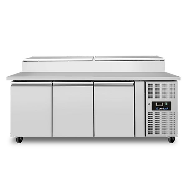 Saladette réfrigérée ventilée avec couvercles - 3 portes - 8 x GN 1/3 - L 1795 x P 700 x H 1085 mm - Unninox