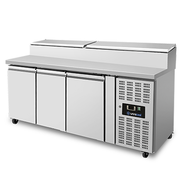 Saladette réfrigérée ventilée avec couvercles - 3 portes - 8 x GN 1/3 - L 1795 x P 700 x H 1085 mm - Unninox