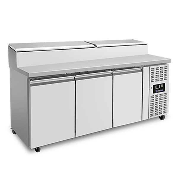 Saladette réfrigérée ventilée avec couvercles - 3 portes - 8 x GN 1/3 - L 1795 x P 700 x H 1085 mm - Unninox