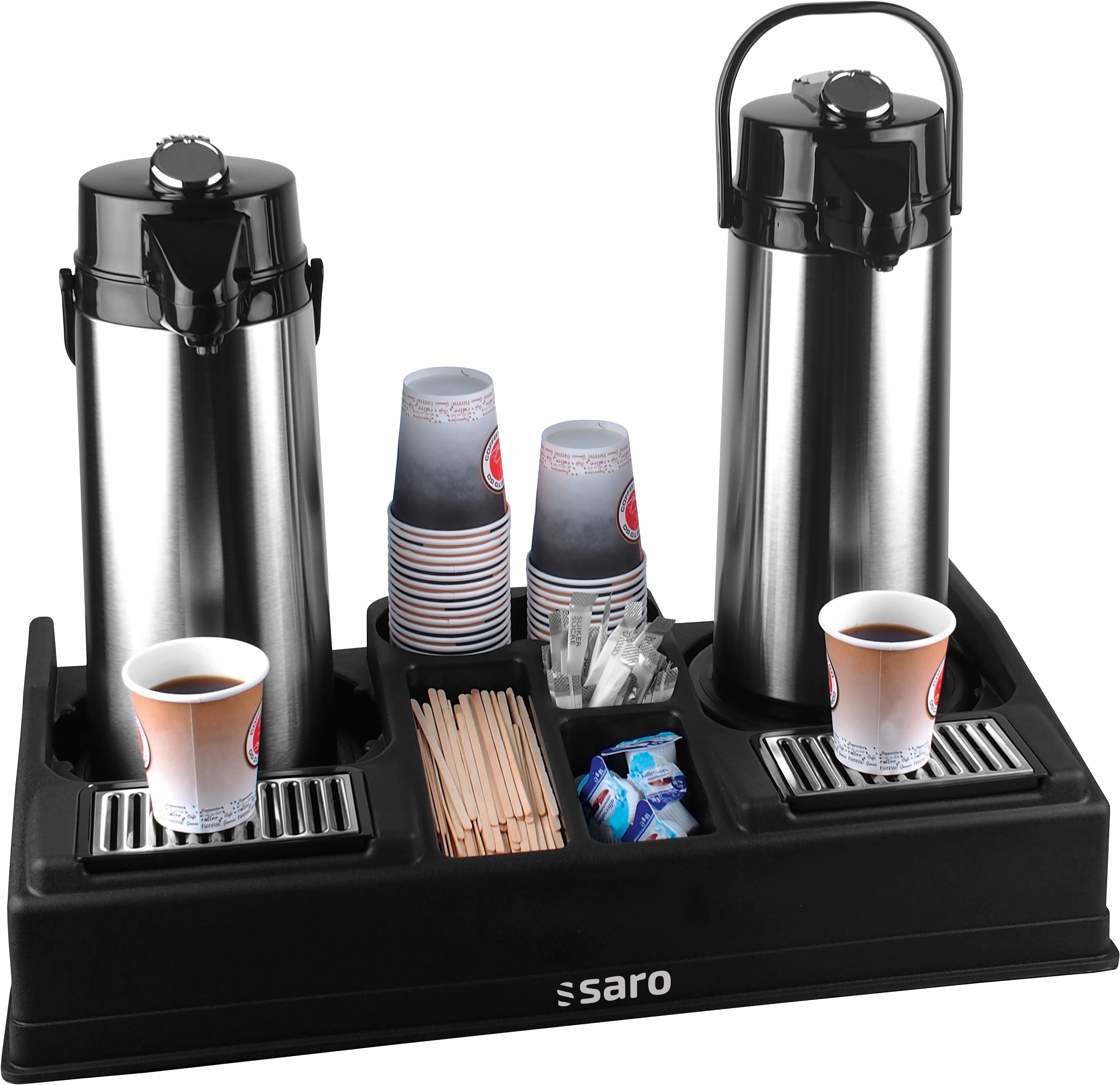 Station café LEO 2 - Pour cruches jusqu'à 190mm - Compartiments accessoires Saro - Chambre d'Hôtel professionnel CHR - matériel cuisine pro - Cuistéo