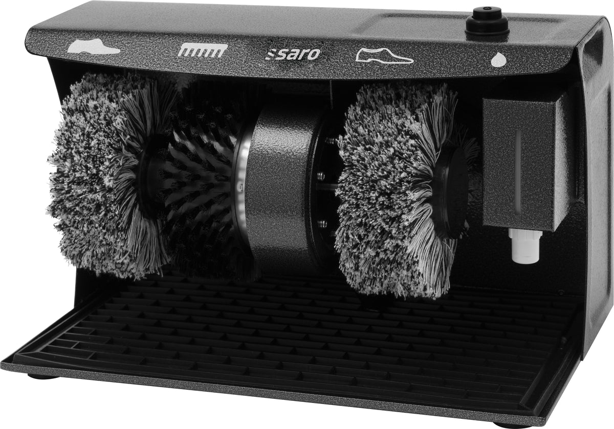 Machine nettoyage chaussures - 400x240x258mm - 3 brosses 1 L Saro - Réception Hôtel professionnel CHR - matériel cuisine pro - Cuistéo