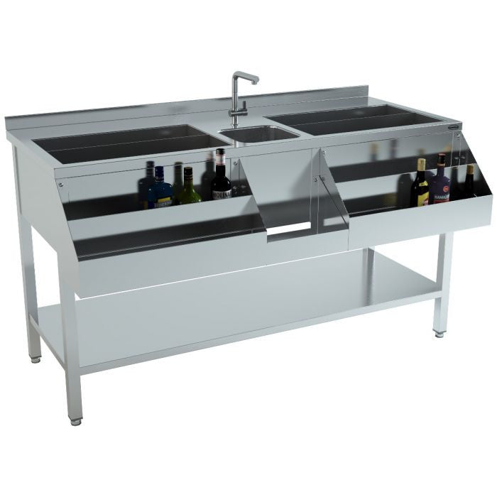 Bar à cocktails en inox avec évier central - 1600 mm - Combisteel