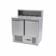 Réfrigérateur professionnel à pizza 90cm - 5 bacs GN 1/6 - 2 portes, inox & granit 285 L 230 W Maxima - Table réfrigérée pizza professionnel CHR - matériel cuisine pro - Cuistéo