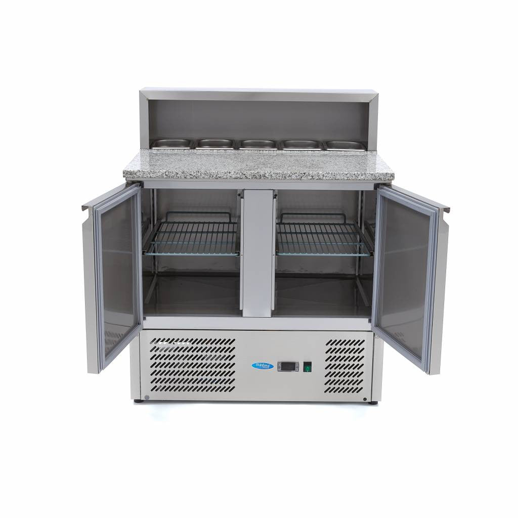 Réfrigérateur professionnel à pizza 90cm - 5 bacs GN 1/6 - 2 portes, inox & granit 285 L 230 W Maxima - vue 3 - Table réfrigérée pizza pro CHR - Cuistéo