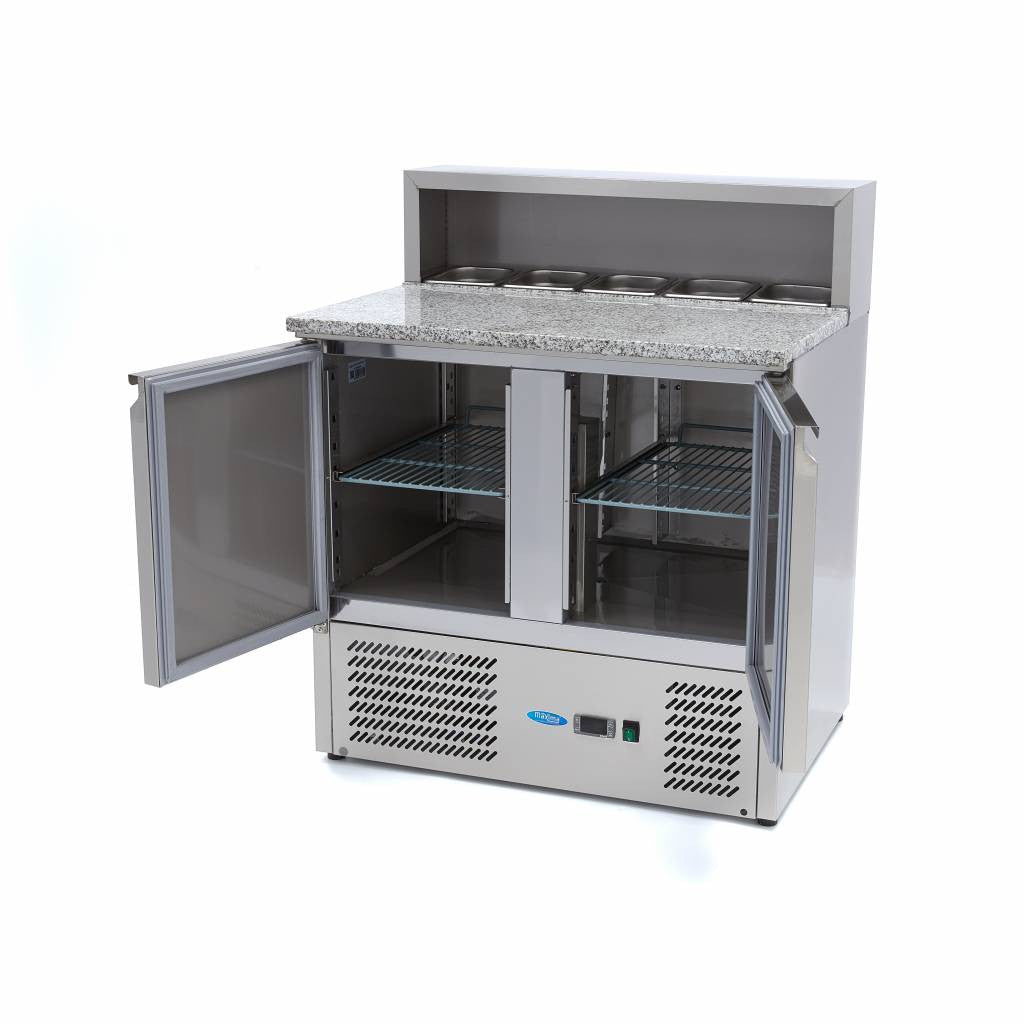 Réfrigérateur professionnel à pizza 90cm - 5 bacs GN 1/6 - 2 portes, inox & granit 285 L 230 W Maxima - vue 4 - Table réfrigérée pizza pro CHR - Cuistéo