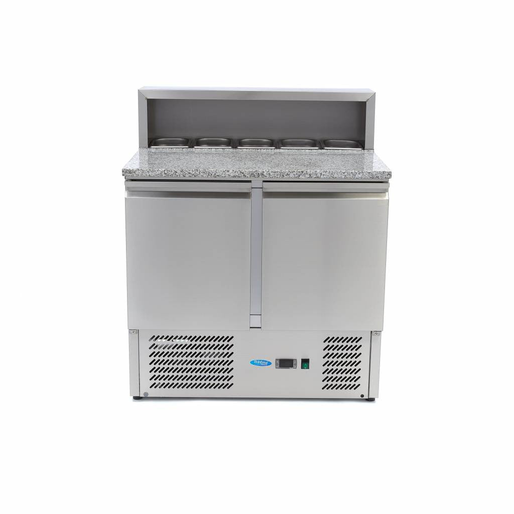 Réfrigérateur professionnel à pizza 90cm - 5 bacs GN 1/6 - 2 portes, inox & granit 285 L 230 W Maxima - vue 5 - Table réfrigérée pizza pro CHR - Cuistéo