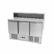 Table à Pizza Réfrigérée 400L - 3 Portes - 8 Bacs GN 1/6 - Plan de Travail Granit inox 230 W Maxima - Table réfrigérée pizza professionnel CHR - matériel cuisine pro - Cuistéo