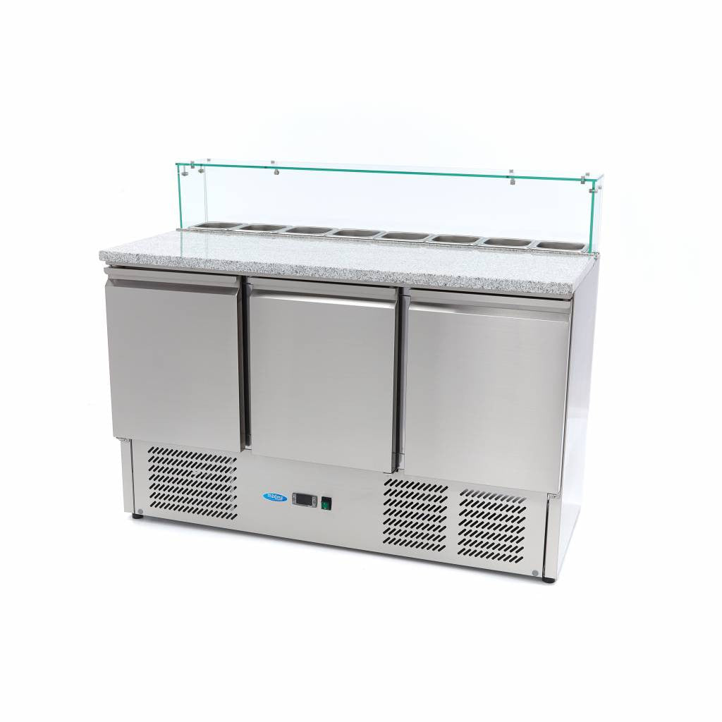 Réfrigérateur à pizza - 137cm - 3 portes - 8 x 1/6 GN 400 L 230 W Maxima - Table réfrigérée pizza professionnel CHR - matériel cuisine pro - Cuistéo