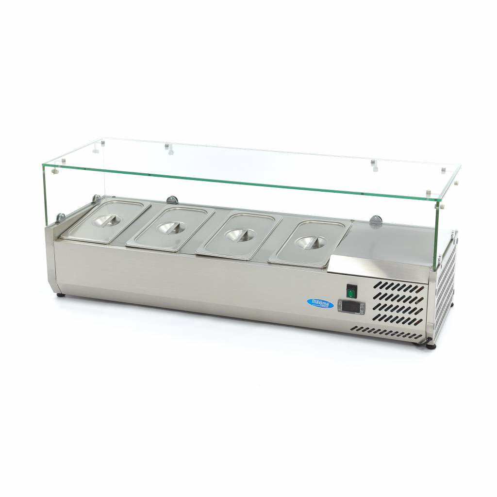 Saladette de comptoir - 120cm - 4 bacs GN 1/3 4 L 200 W Maxima - Saladette pizza à poser professionnel CHR - matériel cuisine pro - Cuistéo