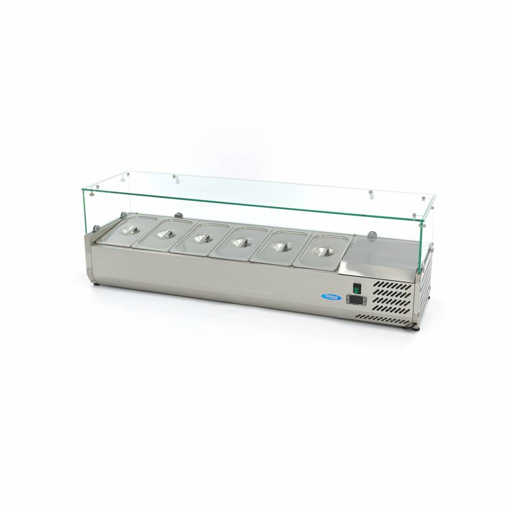 Saladette sur plan de travail - 140cm - 6 bacs GN 1/3 inox 6 L 200 W Maxima - Saladette pizza à poser professionnel CHR - matériel cuisine pro - Cuistéo