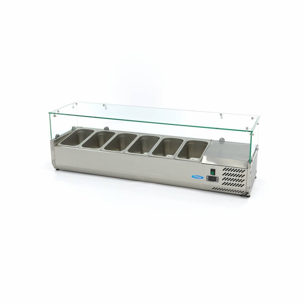 Saladette sur plan de travail - 140cm - 6 bacs GN 1/3 inox 6 L 200 W Maxima - vue 3 - Saladette pizza à poser pro CHR - Cuistéo