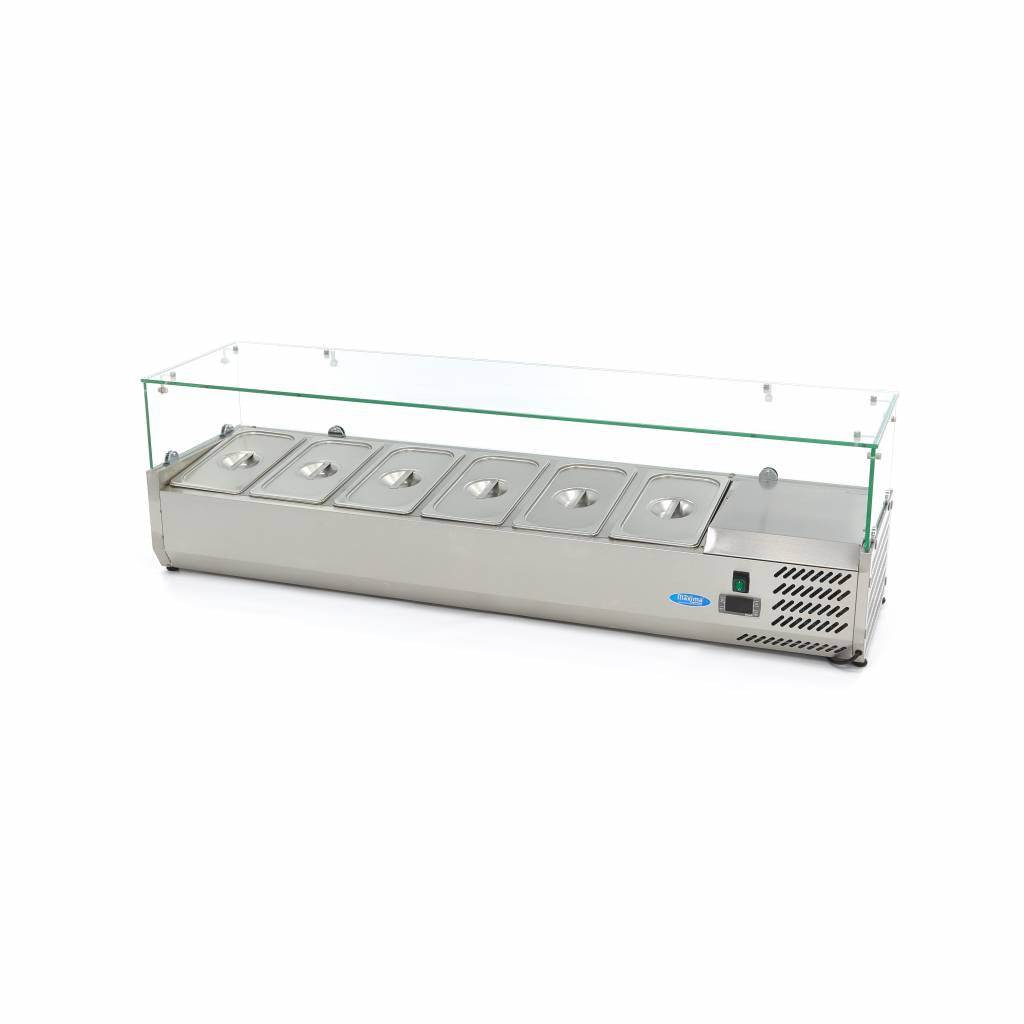 Saladette de comptoir - 150cm - 6 bacs GN 1/3 6 L 200 W Maxima - Saladette pizza à poser professionnel CHR - matériel cuisine pro - Cuistéo