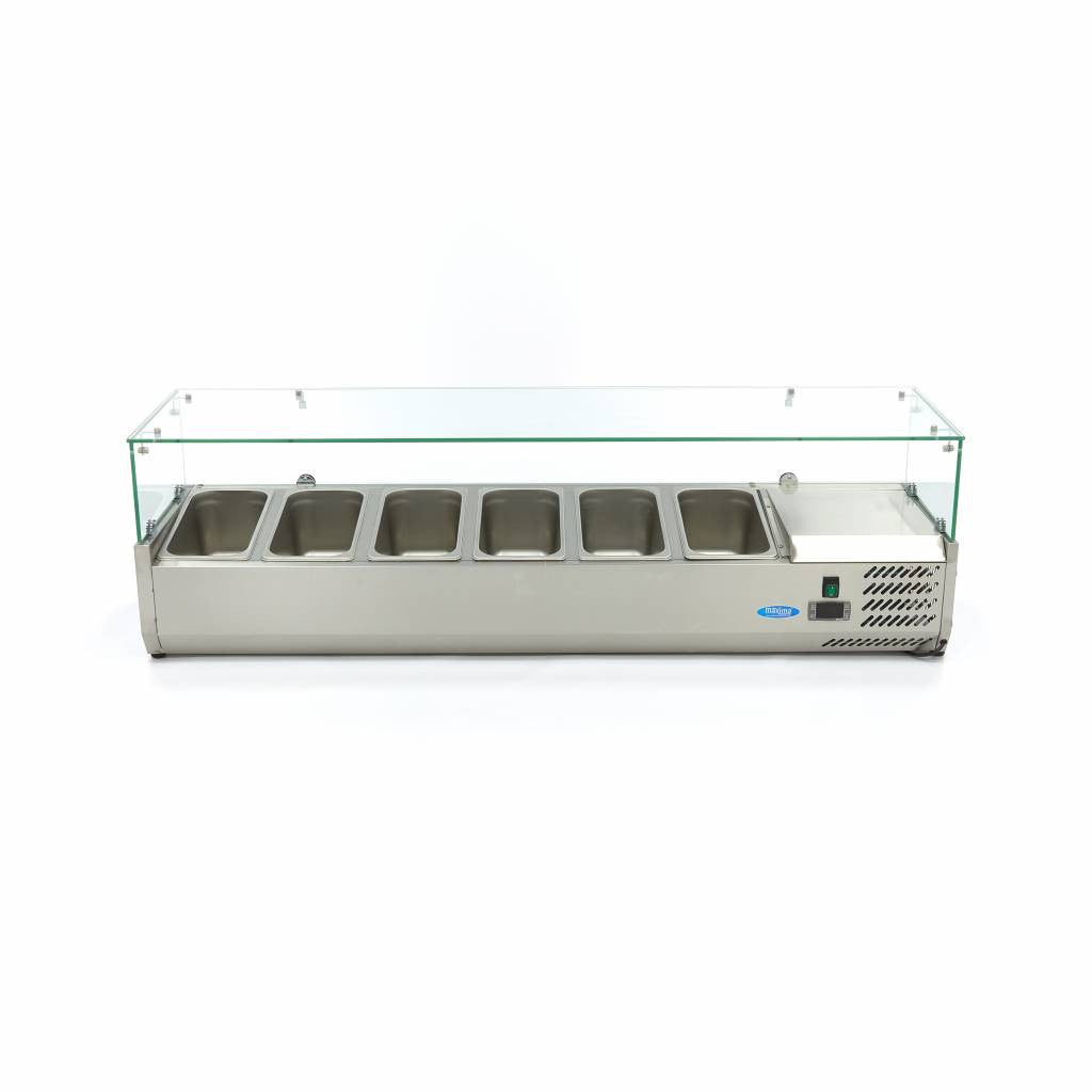 Saladette de comptoir - 150cm - 6 bacs GN 1/3 6 L 200 W Maxima - vue 2 - Saladette pizza à poser pro CHR - Cuistéo