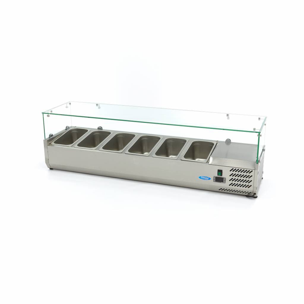 Saladette de comptoir - 150cm - 6 bacs GN 1/3 6 L 200 W Maxima - vue 3 - Saladette pizza à poser pro CHR - Cuistéo