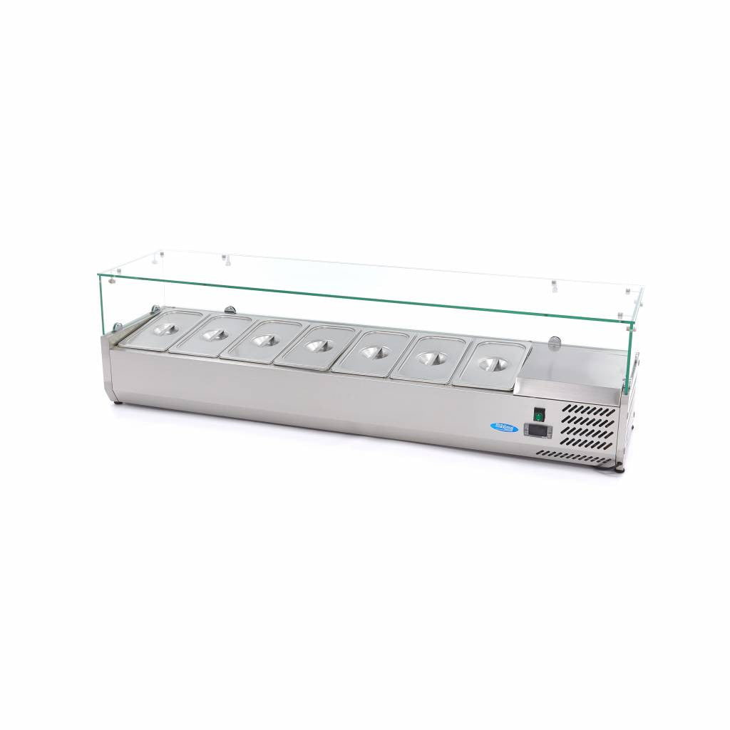 Saladette professionnelle 7 bacs GN 1/3 - Réfrigérateur de comptoir 160 cm 7 L 200 W Maxima - Saladette pizza à poser professionnel CHR - matériel cuisine pro - Cuistéo