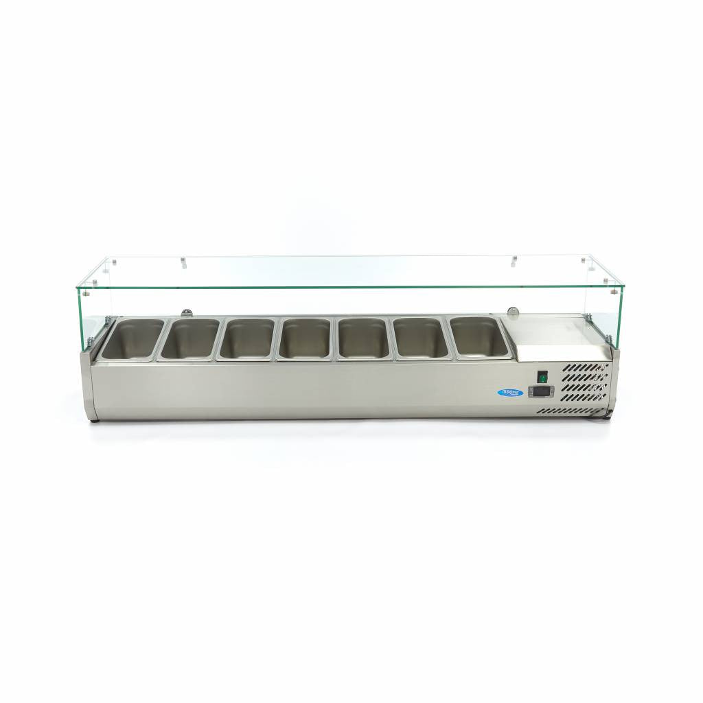 Saladette professionnelle 7 bacs GN 1/3 - Réfrigérateur de comptoir 160 cm 7 L 200 W Maxima - vue 2 - Saladette pizza à poser pro CHR - Cuistéo